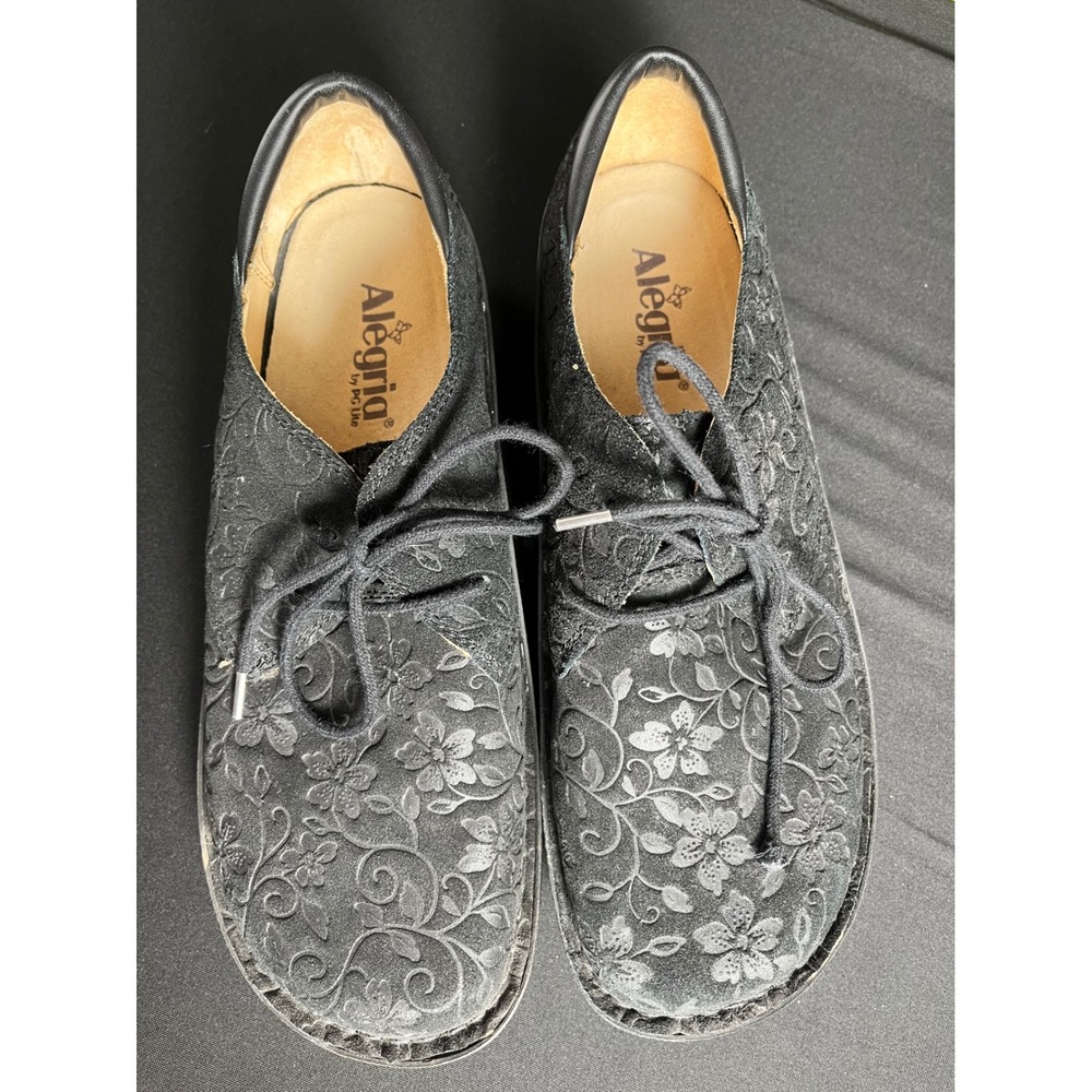 Alegria by PG Lite BRE-911 Women's 41 Black Floral Leather Lace Up Shoes